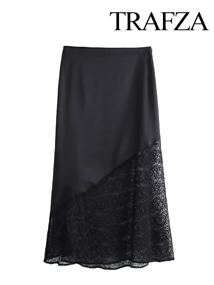 TRAFZA New Fashion Woman Lace Hollow Satin Skirt Stitching Decoration Vintage High Waist Side Zipper Skirt Women Drape Skirts
TRAFZA New Fashion Woman Lace Hollow Satin Skirt Stitching Decoration Vintage High Waist Side Zipper Skirt Women Drape Skirts