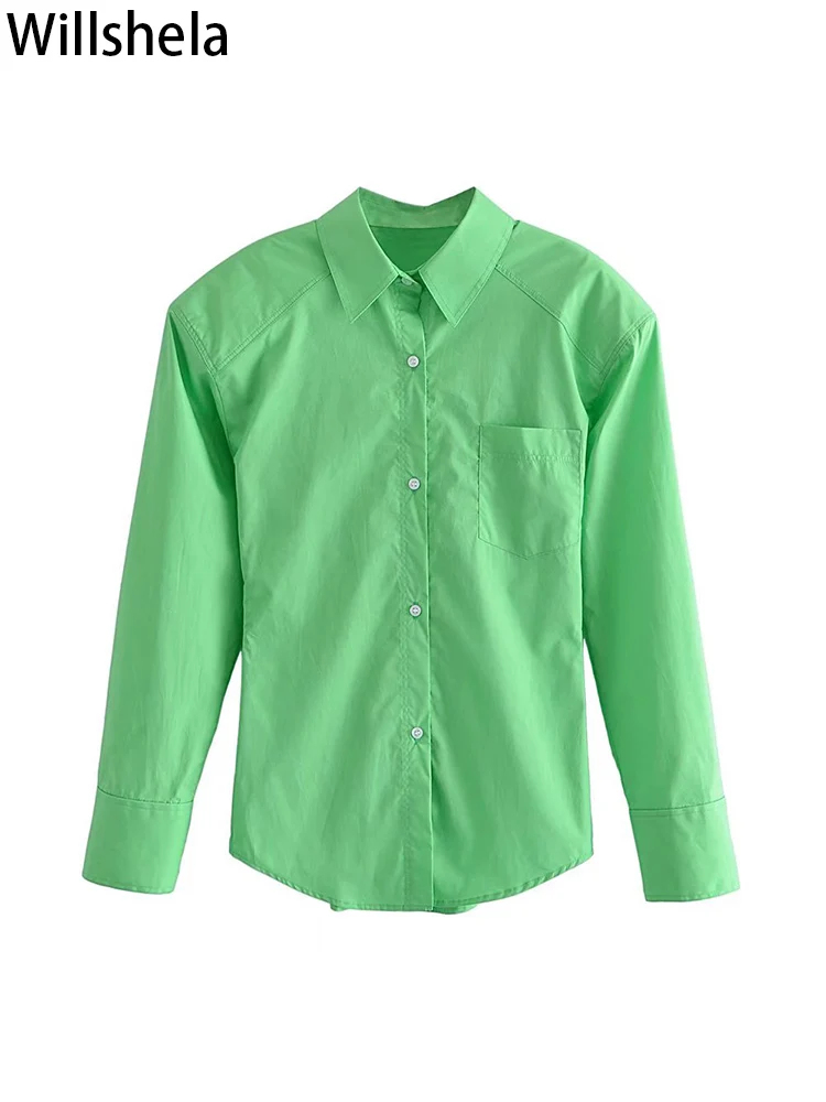 Willshela Women Fashion With Pocket Solid Single Breasted Blouse Vintage Lapel Neck Long Sleeves Female Chic Lady Shirts
Willshela Women Fashion With Pocket Solid Single Breasted Blouse Vintage Lapel Neck Long Sleeves Female Chic Lady Shirts