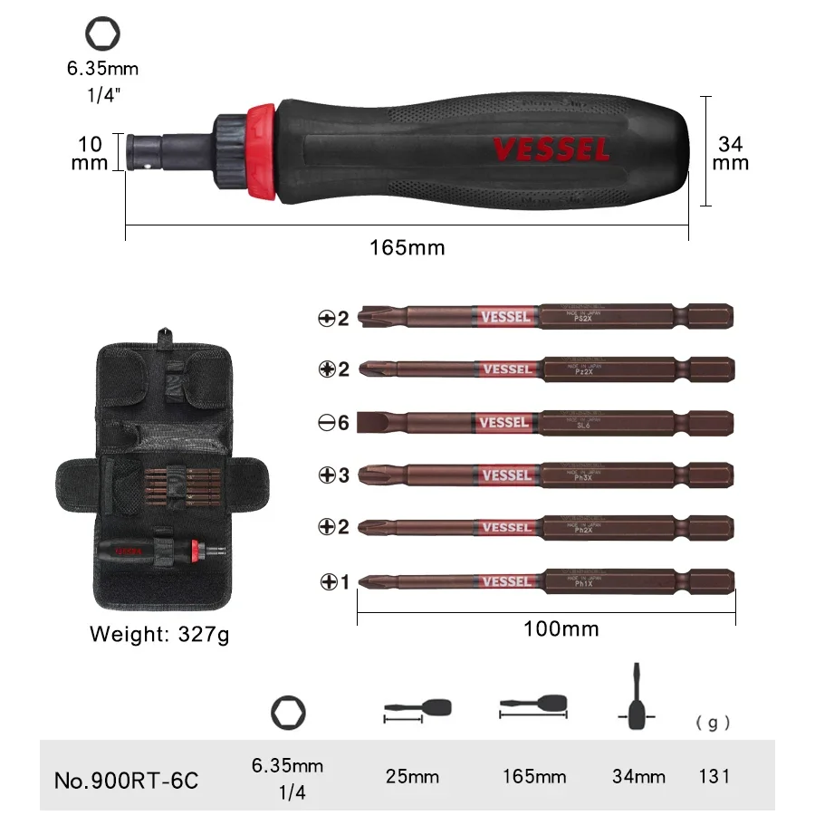 VESSEL 900RT/900RT-6C Набор быстроразъемных отверток с храповым механизмом 1/8 предметов с отверткой и набором инструментов, универсальная шестигранная бита 1/4
VESSEL 900RT/900RT-6C Набор быстроразъемных отверток с храповым механизмом 1/8 предметов с отверткой и набором инструментов, универсальная шестигранная бита 1/4