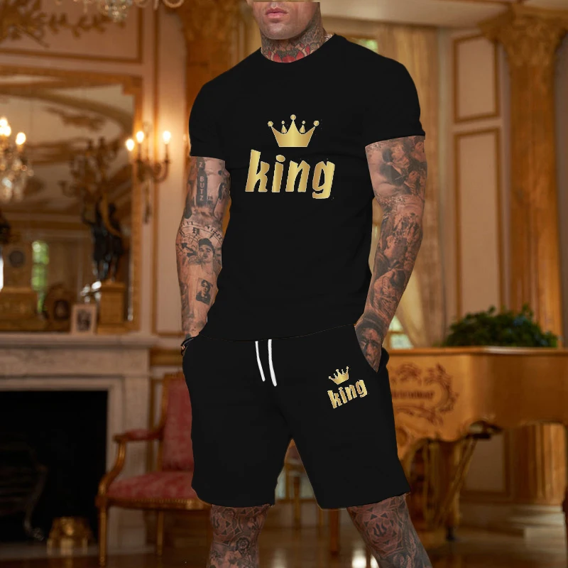 Summer Outfits Solid Print Crown King T-shirts Shorts 2 Piece Sports Suits Short Sleeve Tracksuit Clothing Athletic Sets
Summer Outfits Solid Print Crown King T-shirts Shorts 2 Piece Sports Suits Short Sleeve Tracksuit Clothing Athletic Sets