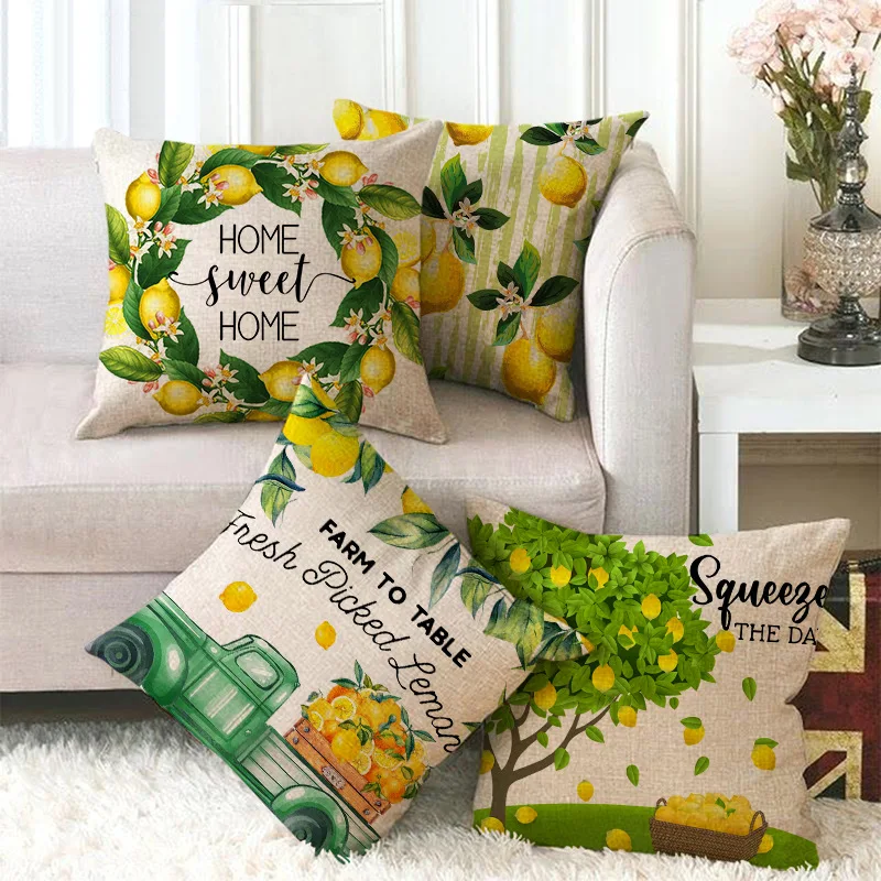 

Tropical Lemon Pillow Case Plant Fruit Sofa Cotton Linen Pillowcase for Pillow Living Room Bedroom Soft Home Decor 45x45cm