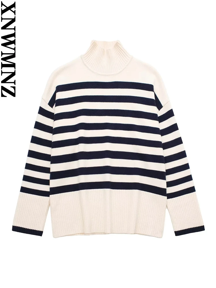 XNWMNZ 2023 Women Fashion Stripe Knitted Sweater Woman Vintage High Neck Rib Trim Long Sleeve Loose Top Female Pullover
XNWMNZ 2023 Women Fashion Stripe Knitted Sweater Woman Vintage High Neck Rib Trim Long Sleeve Loose Top Female Pullover