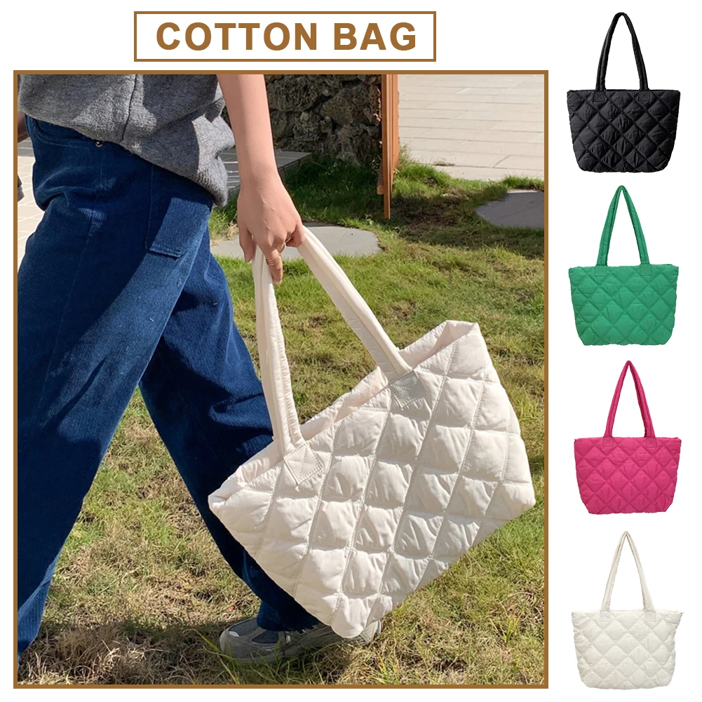 

Women Diamond Quilted Tote Bag Casual Padded Shoulder Bag Large Capacity Puffy Tote Handbag Soft Satchel Bag Winter Shopper Bag