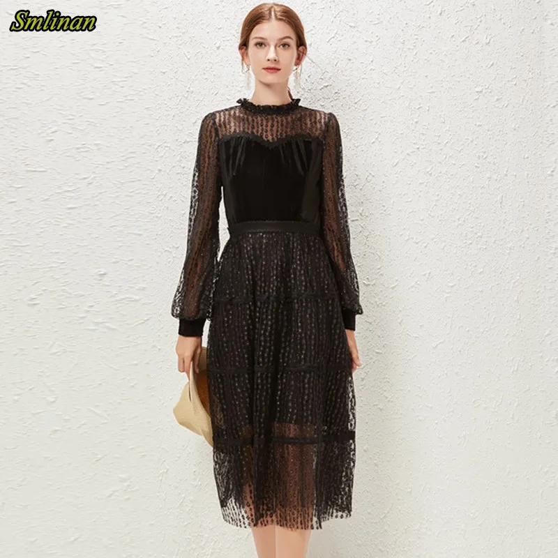 Новое Элегантное винтажное черное офисное длинное платье женское модное