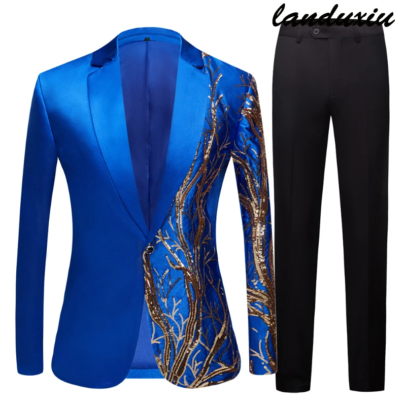 

Men's black Sequin Party Blazer Slim Fit Wedding Party Suit Jackets High Quality Singer High Density Sequined Blazer landuxiu