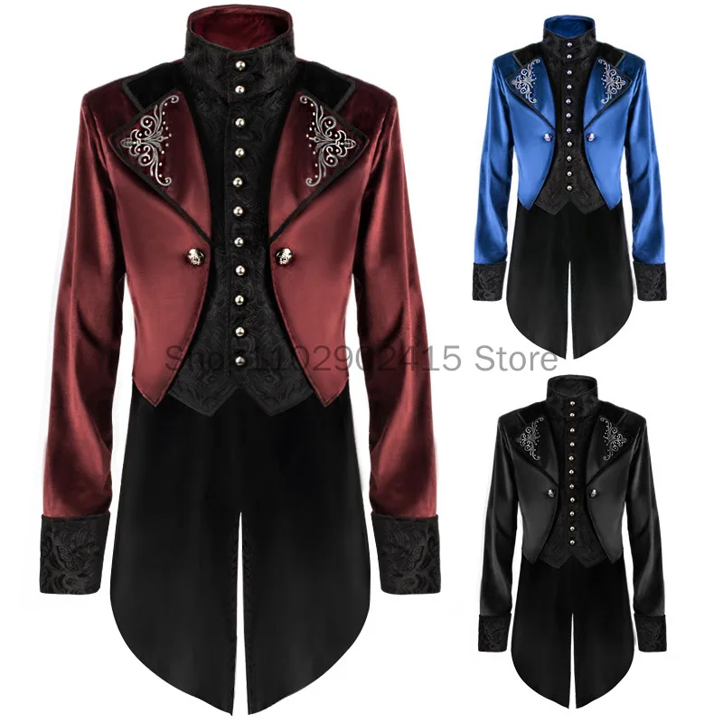 

Куртка мужская бархатная в стиле стимпанк, винтажный черный пиратский готический вампир эпохи Возрождения, наряд с Warlock, пальто в средневековом стиле