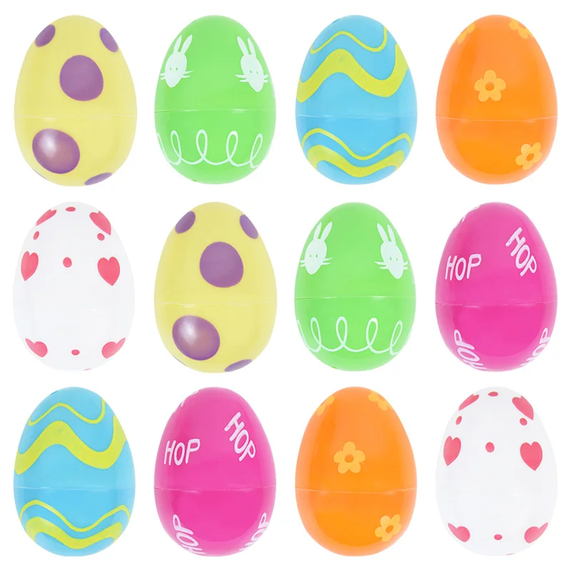 

12/24pcs Fillable Easter Eggs Colorful Printed Plastic Eggs for Easter Egg Hunt Suprise Egg Easter Decorations Easter Kids Gifts