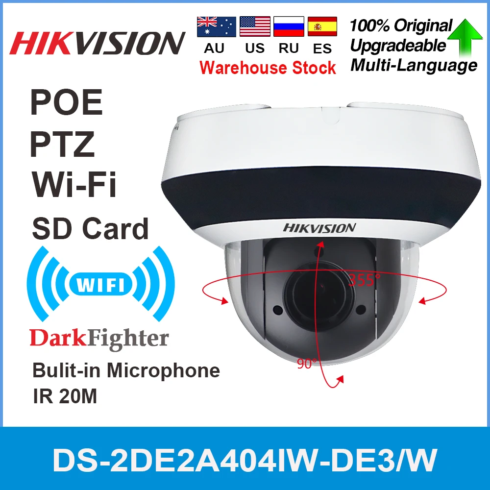 Hikvision PTZ Mini IP Camera Wifi 4MP DS-2DE2A404IW-DE3/W 4X Zoom IR PoE Audio Alarm Built-In Microphone Face Detection CCTV
Hikvision PTZ Mini IP Camera Wifi 4MP DS-2DE2A404IW-DE3/W 4X Zoom IR PoE Audio Alarm Built-In Microphone Face Detection CCTV