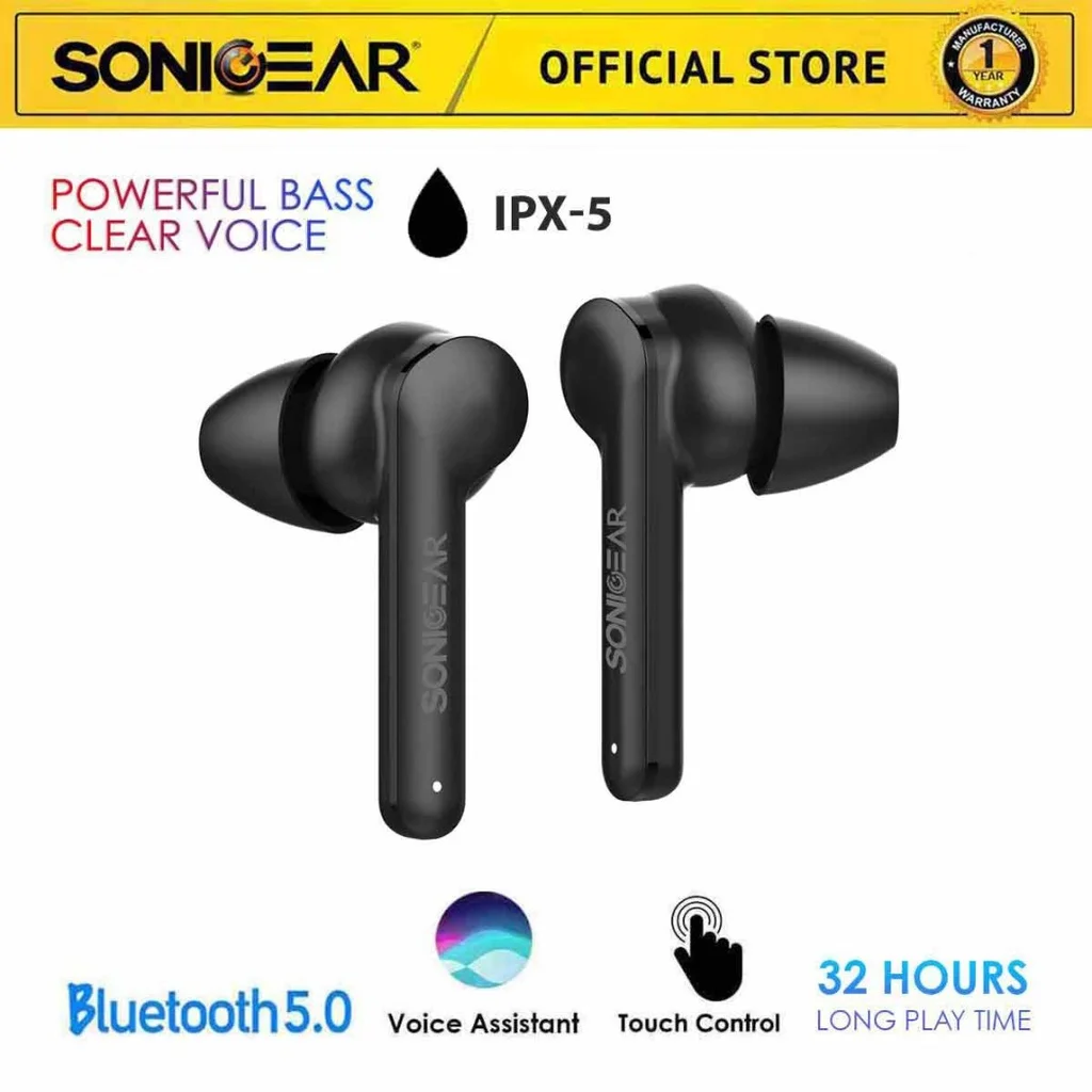 SonicGear TWS 5 Pro Wireless Stereo Earbuds | Bluetooth 5.0 | 32 Hours Playtime | IPX5 Water Resistant | 1 To 1 Exchange
SonicGear TWS 5 Pro Wireless Stereo Earbuds | Bluetooth 5.0 | 32 Hours Playtime | IPX5 Water Resistant | 1 To 1 Exchange