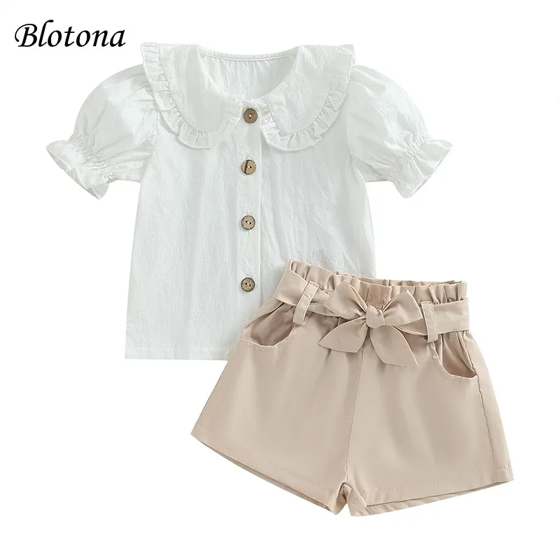 Blotona Toddler Girls Summer Outfits, Short Puff Sleeve Doll Collar Solid Color Shirt Tops + Belted Shorts Set Clothes 2-6Years
Blotona Toddler Girls Summer Outfits, Short Puff Sleeve Doll Collar Solid Color Shirt Tops + Belted Shorts Set Clothes 2-6Years