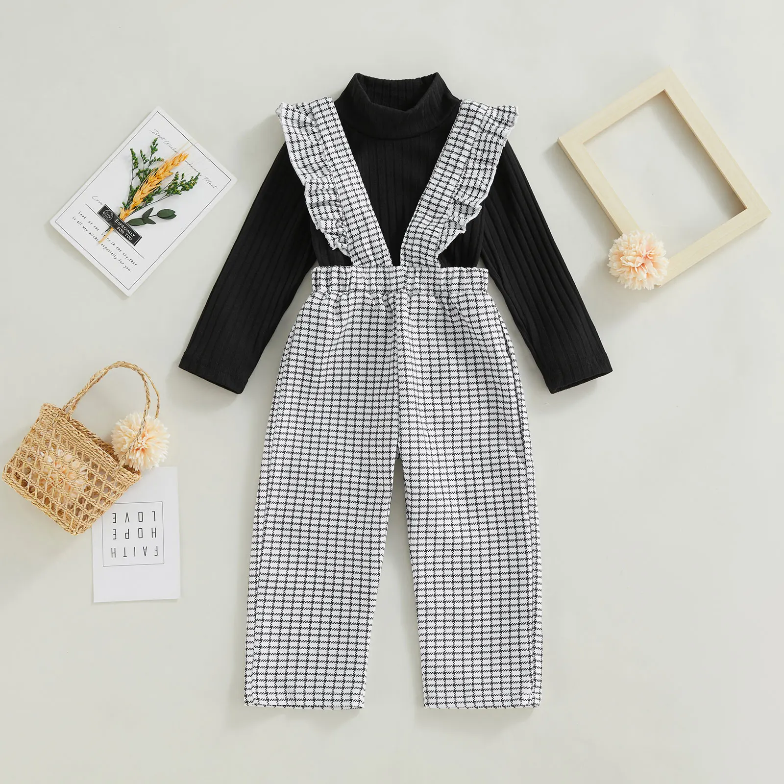 TR New Autumn Kids Toddler Kids Girls Outfits Solid Color Turtleneck Long Sleeve Knitted Tops + Plaid Suspender Bib Pants Set
TR New Autumn Kids Toddler Kids Girls Outfits Solid Color Turtleneck Long Sleeve Knitted Tops + Plaid Suspender Bib Pants Set