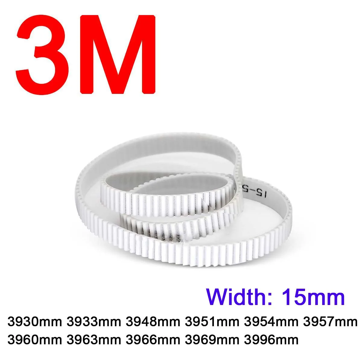 1Pc Width 15mm 3M White Polyurethane PU Tooth Timing Belt Pitch Length 3930 3933 3948 3951 3954 3957 3960 3963 3966 3969 3996mm
1Pc Width 15mm 3M White Polyurethane PU Tooth Timing Belt Pitch Length 3930 3933 3948 3951 3954 3957 3960 3963 3966 3969 3996mm