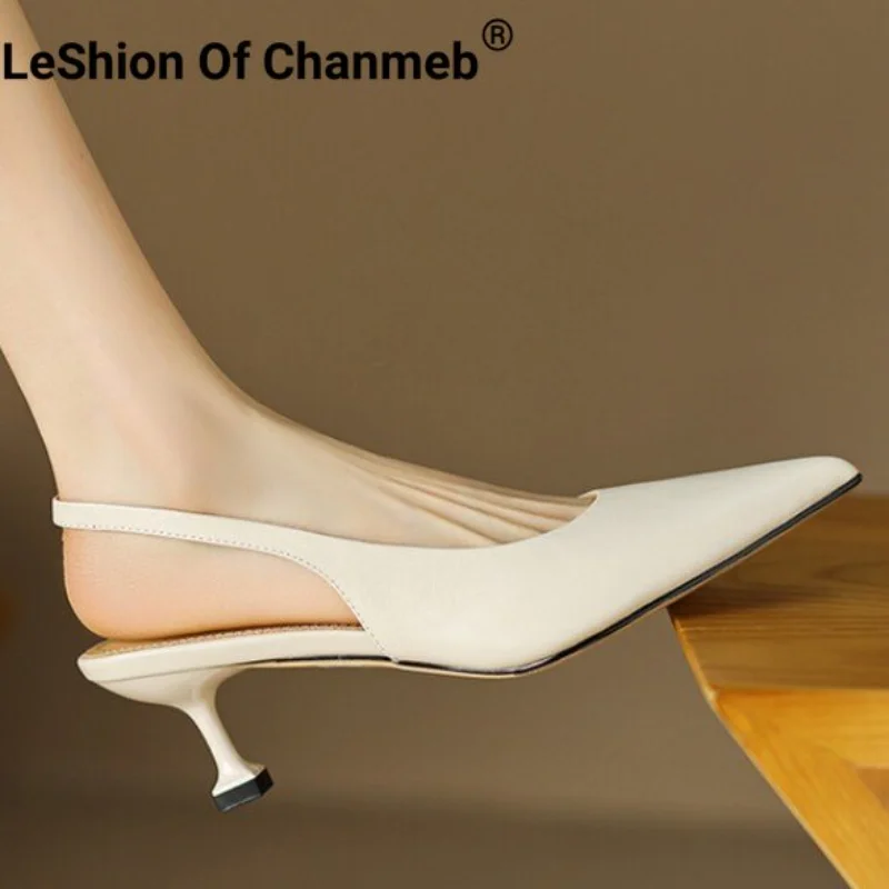 

Leshion Of Chanmeb Genuine Leather Sandals For Women Stiletto High Heels Pointy Toe Shoes Slingback Office Lady Work Heel Sandal
