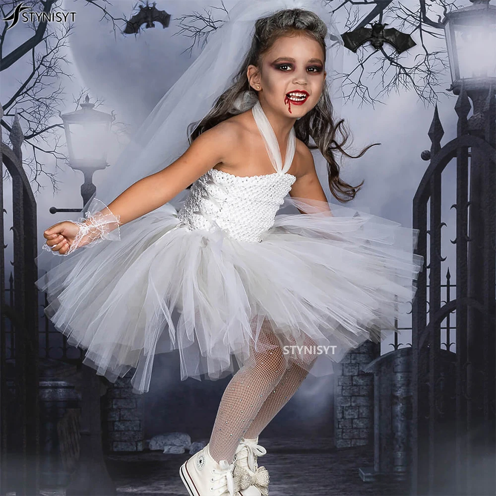 Halloween Zombie Bride Girls Tutu Dress with Veil Scary Kids Halloween Costume Set Vampire Girls Halloween Children Clothing
Halloween Zombie Bride Girls Tutu Dress with Veil Scary Kids Halloween Costume Set Vampire Girls Halloween Children Clothing