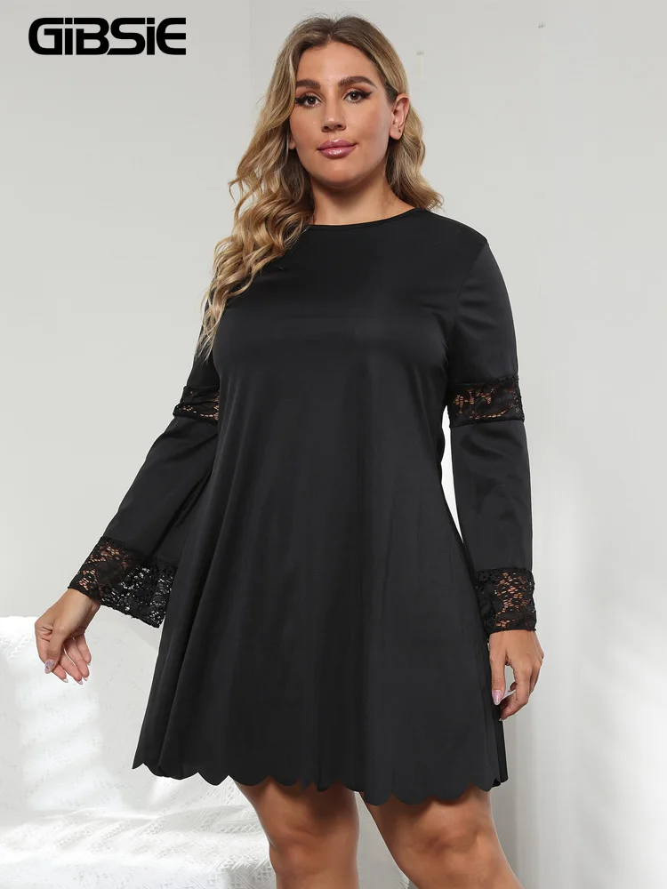 GIBSIE Black Lace Patchwork Long Sleeve Dress Scallop Trim O-Neck Mini Dresses Plus Size Women Autumn Casual A-Line Dress 2022
GIBSIE Black Lace Patchwork Long Sleeve Dress Scallop Trim O-Neck Mini Dresses Plus Size Women Autumn Casual A-Line Dress 2022