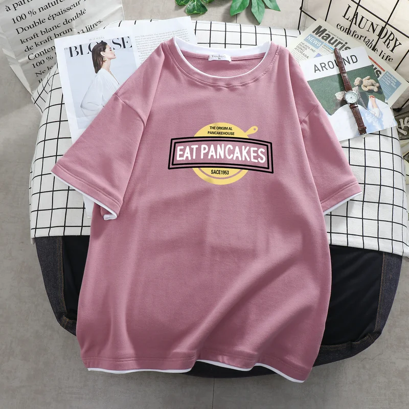 DAYIFUN Splicing Fake Two-piece Top Plus Size Cotton Letter Print Short-sleeved T-shirt Women's Korean Loose Summer T-shirt
DAYIFUN Splicing Fake Two-piece Top Plus Size Cotton Letter Print Short-sleeved T-shirt Women's Korean Loose Summer T-shirt