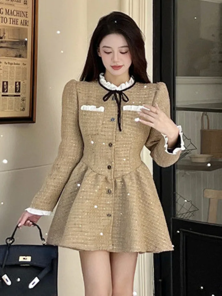 High Quality French Vintage Small Fragrance Tweed Dress Women Korean Fashion Luxury Elegant Slim Waist Party Dress Mini Vestidos
High Quality French Vintage Small Fragrance Tweed Dress Women Korean Fashion Luxury Elegant Slim Waist Party Dress Mini Vestidos