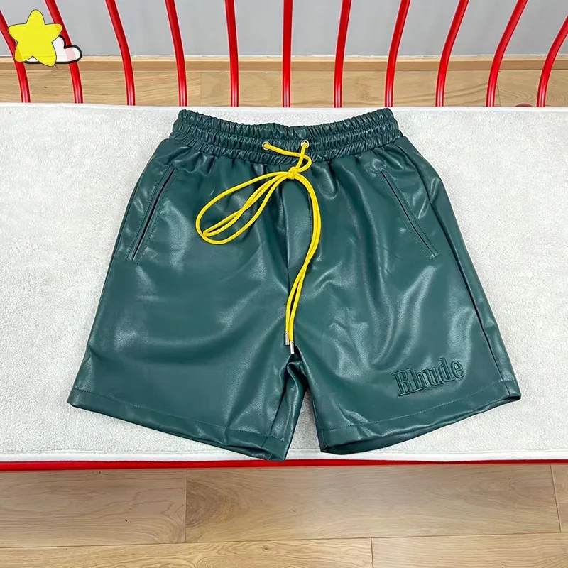 High Quality Streetwear PU Leather Shorts Men Women Loose Drawstring Classic Logo Embroidery Rhude Shorts Green Black Burgundy
High Quality Streetwear PU Leather Shorts Men Women Loose Drawstring Classic Logo Embroidery Rhude Shorts Green Black Burgundy