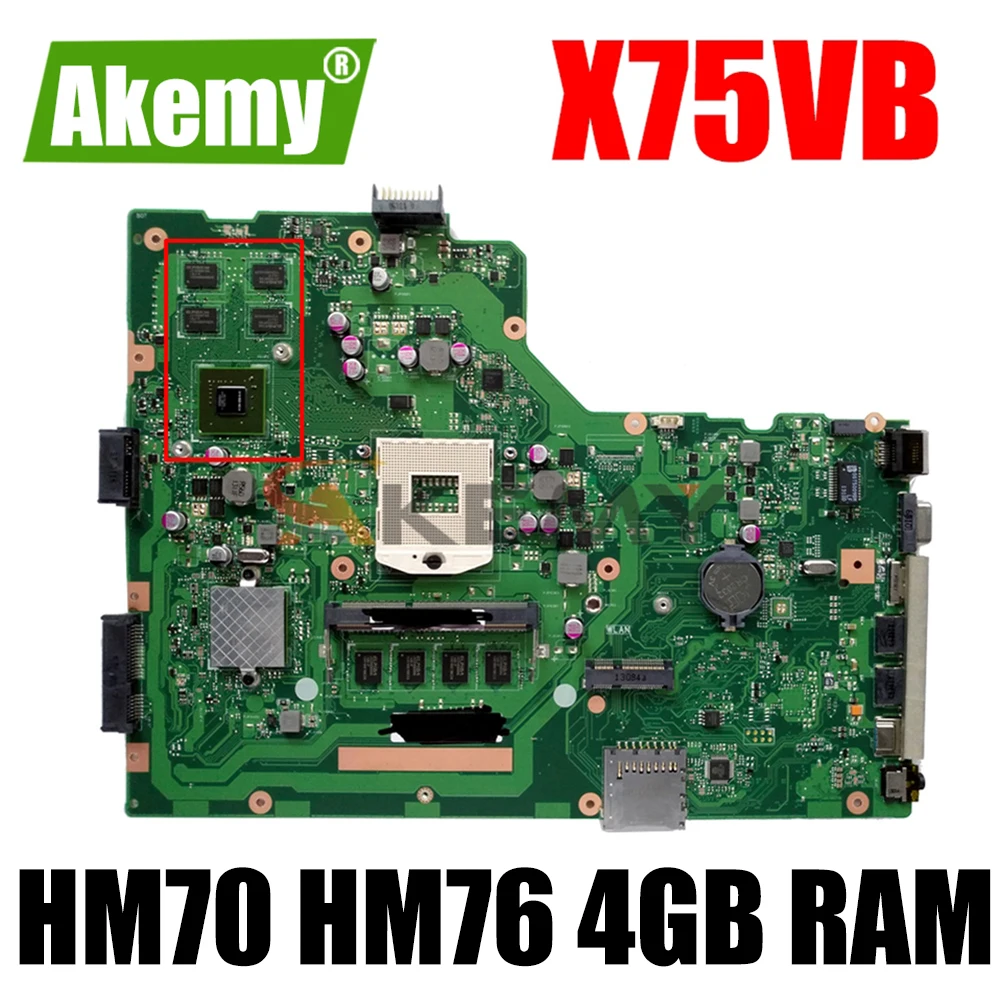 Материнская плата для ноутбука X75VB для ASUS X75VC X75VD X75V оригинальная главная плата для ноутбука HM70 или HM76 4 ГБ ОЗУ включено.
