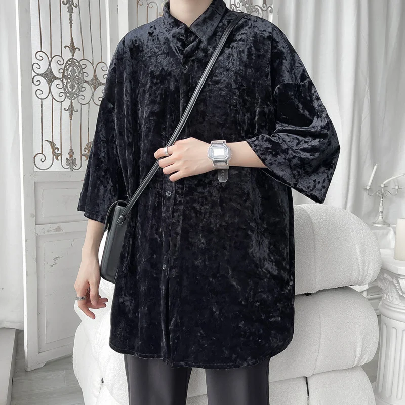 Summer Velvet Short-sleeved Shirt Men Fashion Oversized Casual Shirt Men Streetwear Korean Loose Dress Shirts Mens Short Sets
Summer Velvet Short-sleeved Shirt Men Fashion Oversized Casual Shirt Men Streetwear Korean Loose Dress Shirts Mens Short Sets