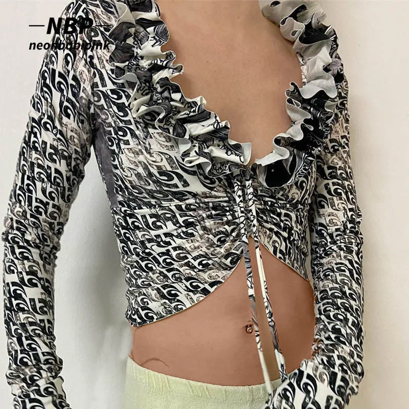 NEONBABIPINK 2022 Fashion Printed T Shirts for Women Clothing Sexy V Neck Ruffle Drawstring Long Sleeve Crop Top N33-BE16
NEONBABIPINK 2022 Fashion Printed T Shirts for Women Clothing Sexy V Neck Ruffle Drawstring Long Sleeve Crop Top N33-BE16