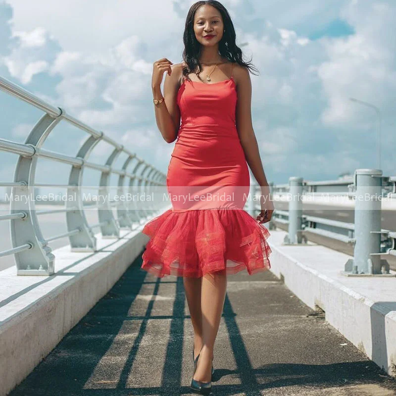 Spaghetti Strap Red Short Prom Dresses Mature Women Knee Length Ruffles Tulle Bodycon Club After Dinner Dress Formal Party Gowns
Spaghetti Strap Red Short Prom Dresses Mature Women Knee Length Ruffles Tulle Bodycon Club After Dinner Dress Formal Party Gowns