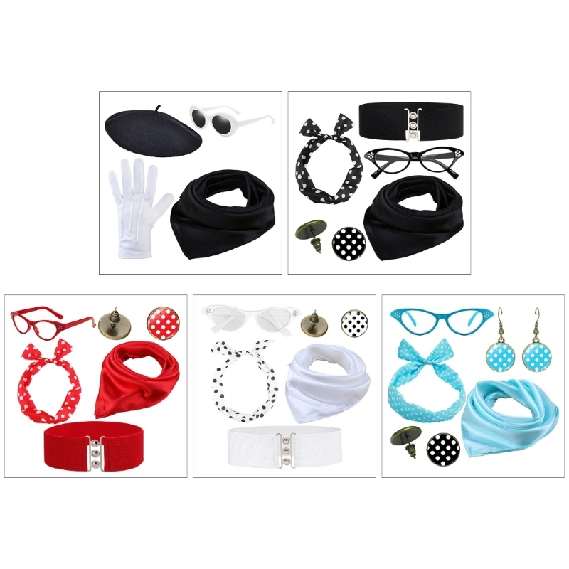 Womens 1950s Costume Supplies 1950s Grease Scarf Headband Eyeglasses Earring Set Drop Shipping
Womens 1950s Costume Supplies 1950s Grease Scarf Headband Eyeglasses Earring Set Drop Shipping