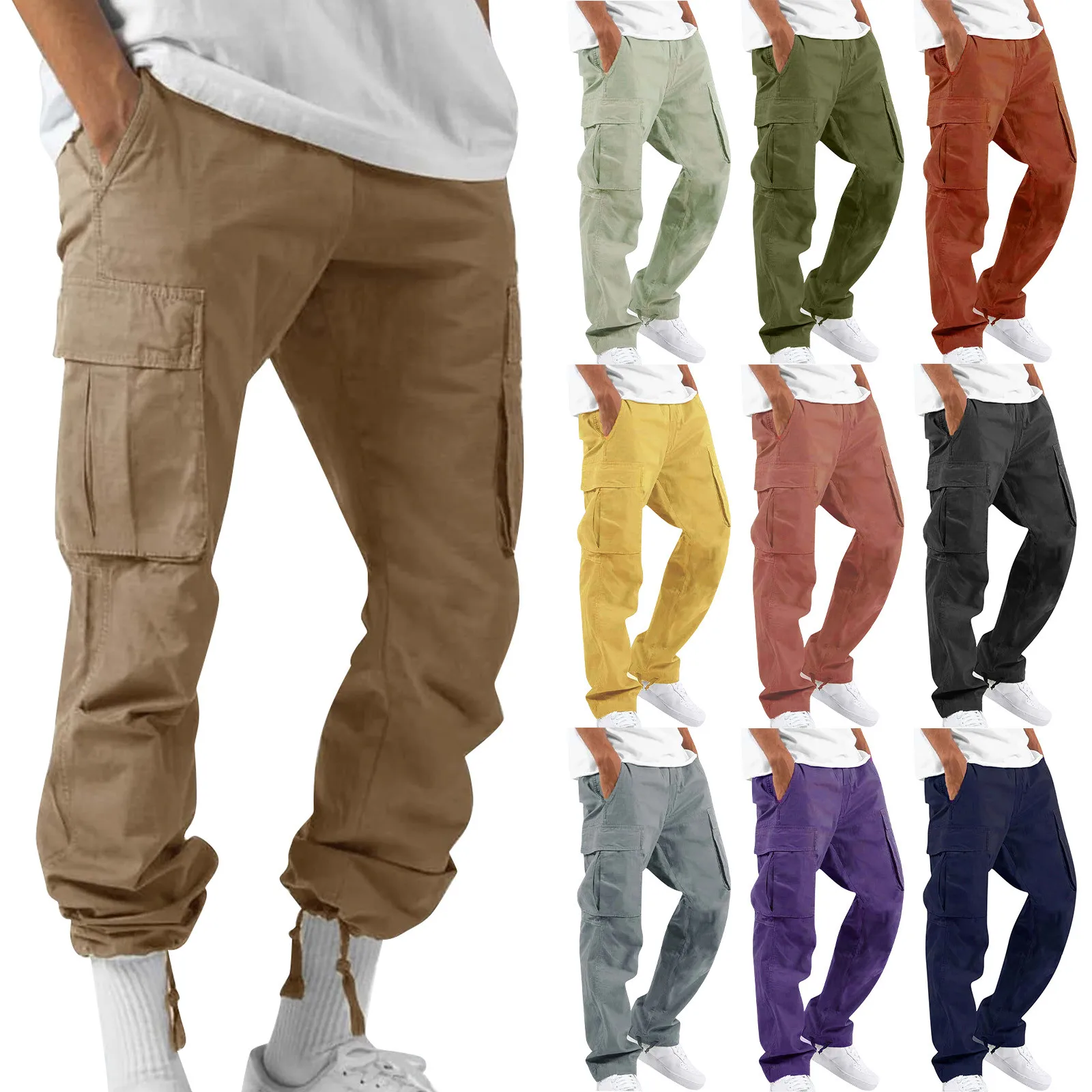 

Men'S Overalls Drawstring Multi Pocket Casual Pants Hiking Pants Cotton Twill Combat Pants Men'S Pants брюки мужские Trousers