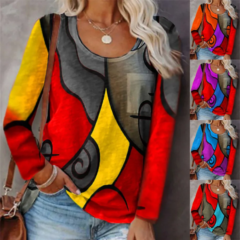 Autumn and Winter 2022 New Long Sleeve Round Neck Color Contrast Splice Geometric Casual T-Shirt Women Female Casual Tops Lady
Autumn and Winter 2022 New Long Sleeve Round Neck Color Contrast Splice Geometric Casual T-Shirt Women Female Casual Tops Lady