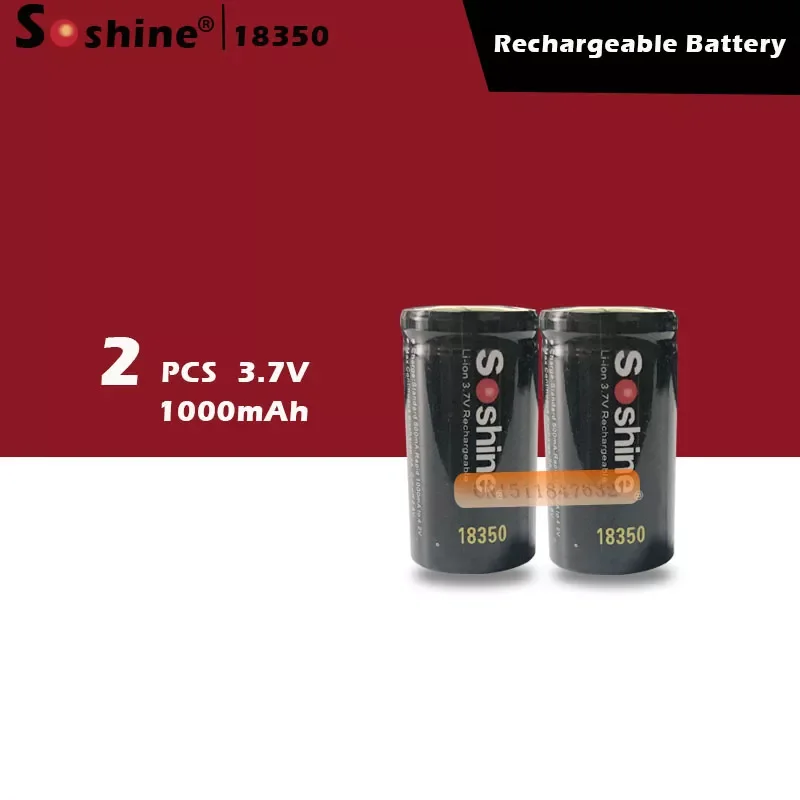 

2PCS Soshine 18350 battery 1000mAh 3.7V Li-ion Rechargeable Battery with battery protective storage box