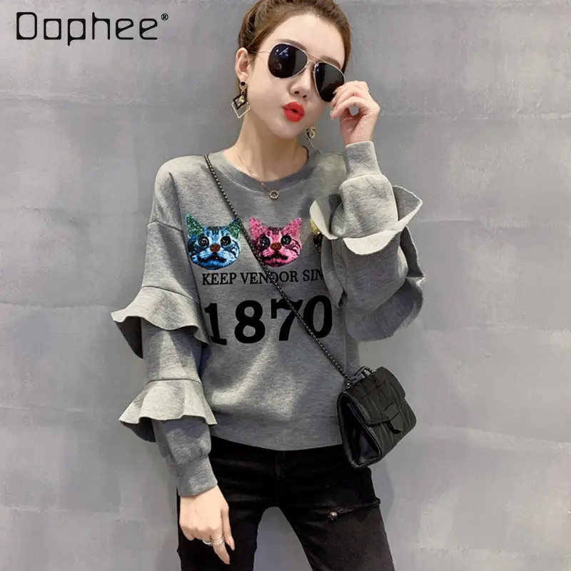 Autumn and Winter Cartoon Sequins Bead Stitching Top for Women Ruffled Round Neck Velvet Padded Thickened Sweater Ladies Fashion
Autumn and Winter Cartoon Sequins Bead Stitching Top for Women Ruffled Round Neck Velvet Padded Thickened Sweater Ladies Fashion