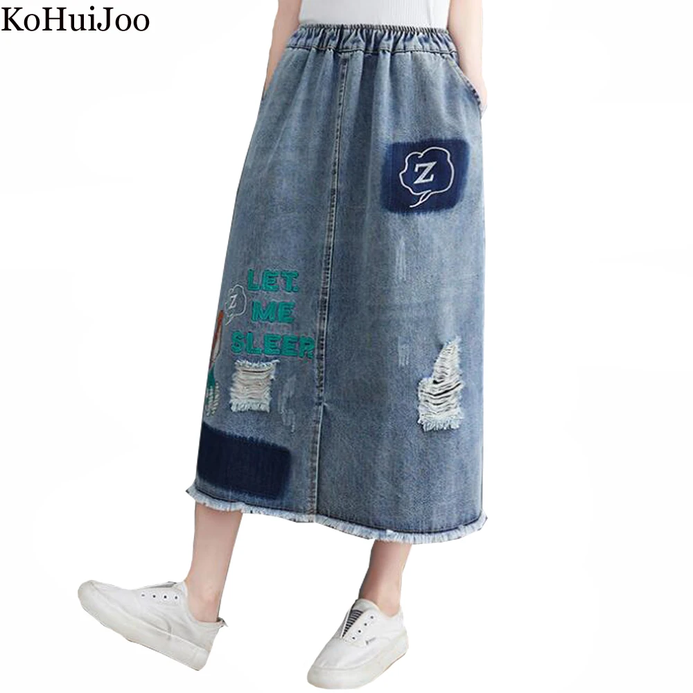 KoHuiJoo Denim Skirts Women Elastic Waist Summer Korean Literature Vintage Embroidery Skirt Hole Pocket Design tassels flash
KoHuiJoo Denim Skirts Women Elastic Waist Summer Korean Literature Vintage Embroidery Skirt Hole Pocket Design tassels flash