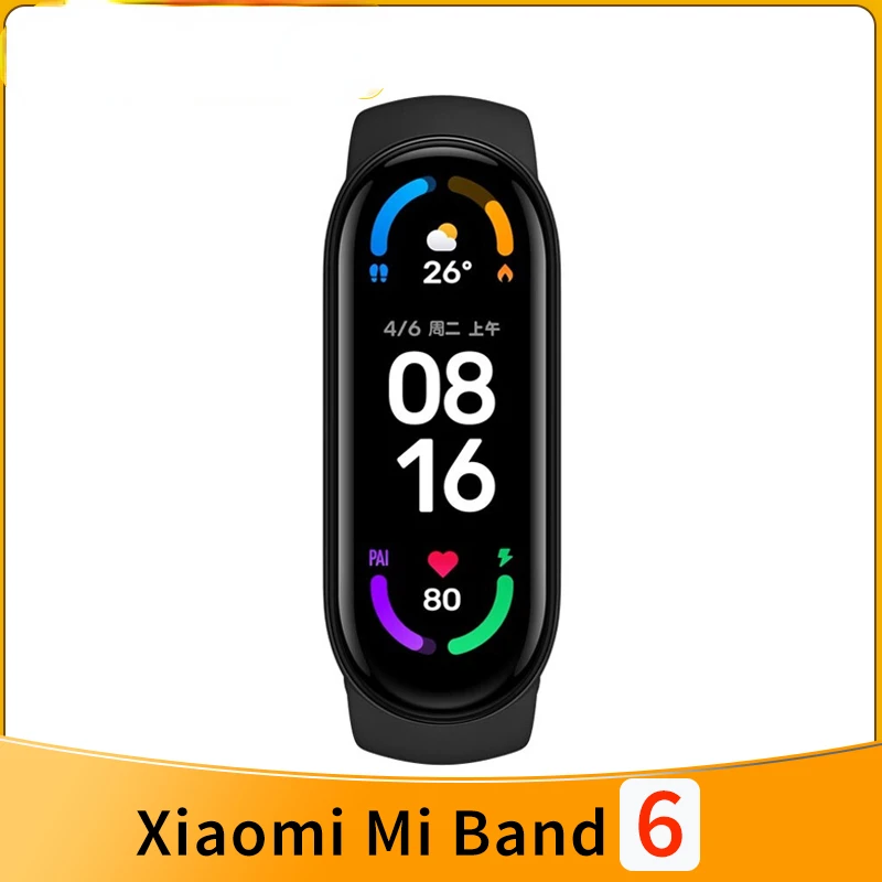 

Смарт-браслет Xiaomi Mi Band 6, фитнес-трекер с цветным AMOLED экраном, с функцией измерения уровня кислорода в крови, с поддержкой Bluetooth, водонепроницаемый VS Smart Band 5, 7 цветов