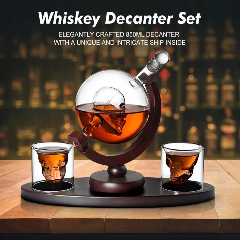 

1 Pcs Whiskey Decanter Skull Whiskey Dispenser For Liquor Bourbon Vodka Globe Decanter With Finished Wood Stand