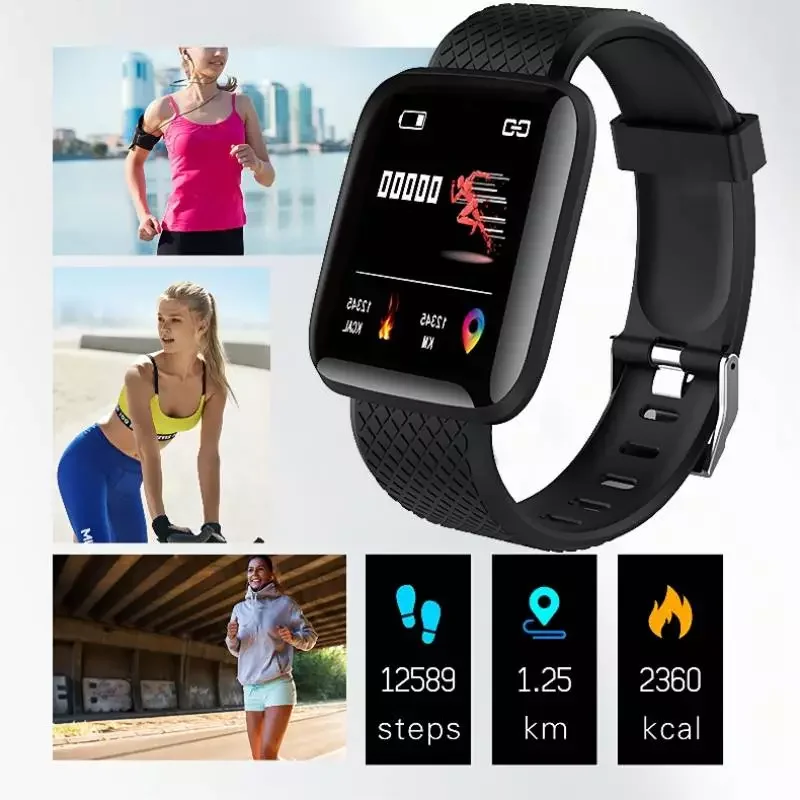 

Смарт-часы 116 Plus, Bluetooth, фитнес-трекер, спортивный пульсометр, монитор крови, водонепроницаемый цветной браслет для Android IOS