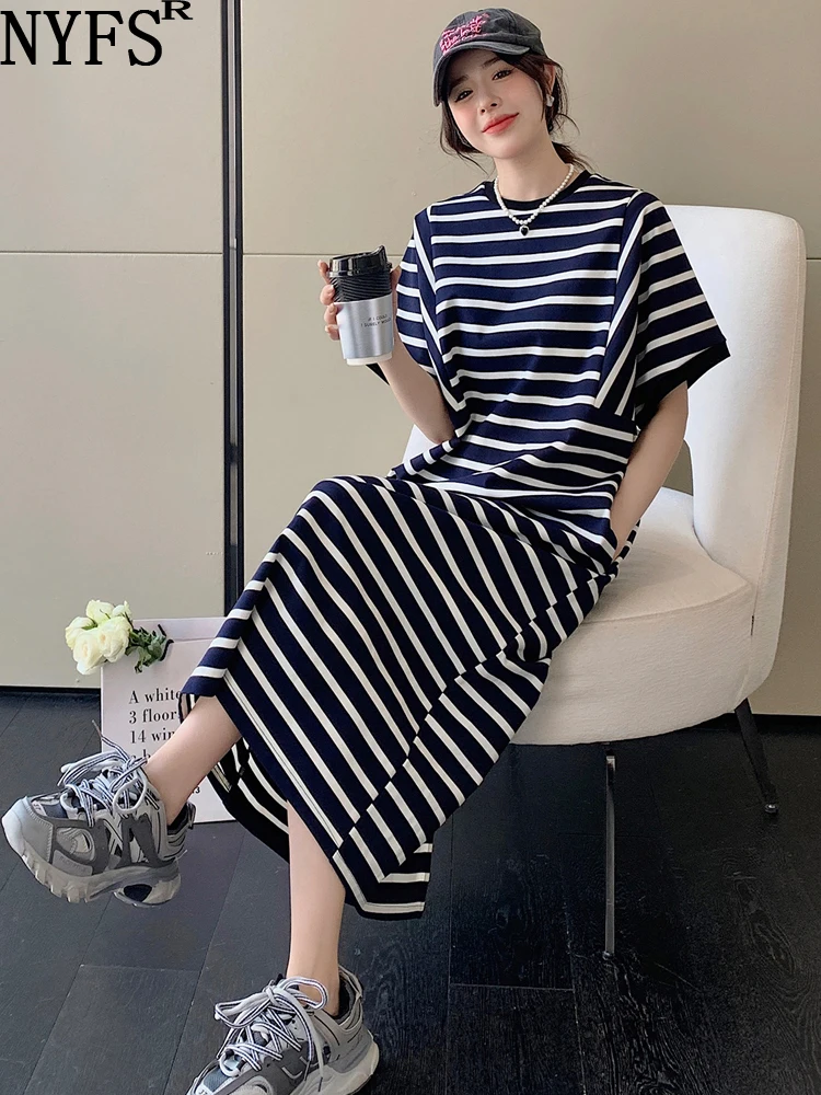 NYFS 2023 Summer New Korea Woman Dress Vestidos Robe Elbise Loose Plus Size Blue White Stripes Short Sleeve Long Dresses
NYFS 2023 Summer New Korea Woman Dress Vestidos Robe Elbise Loose Plus Size Blue White Stripes Short Sleeve Long Dresses