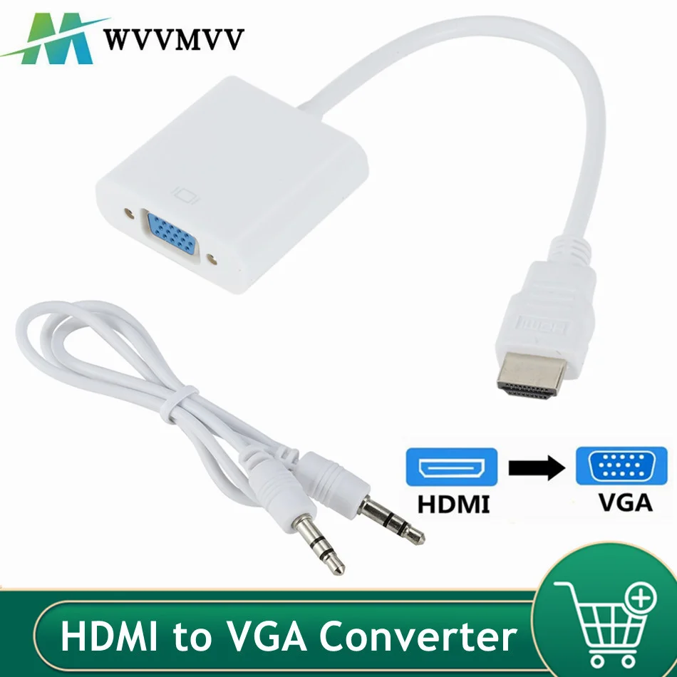 

WvvMvv HDMI-совместимый преобразователь VGA с 3,55 мм аудио источником питания HD 1080P HDMI2VGA адаптер штырь-гнездо для ноутбука ПК ТВ