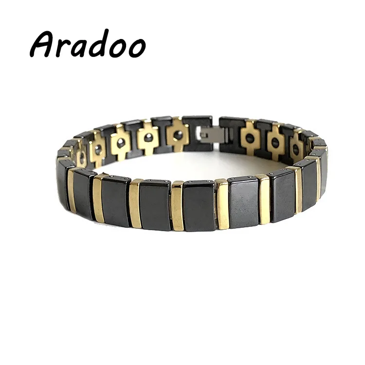 

Ceramic titanium steel 18k gold plated energy bracelet germanium antioxidant anti-radiation anti-fatigue health couple bracelet