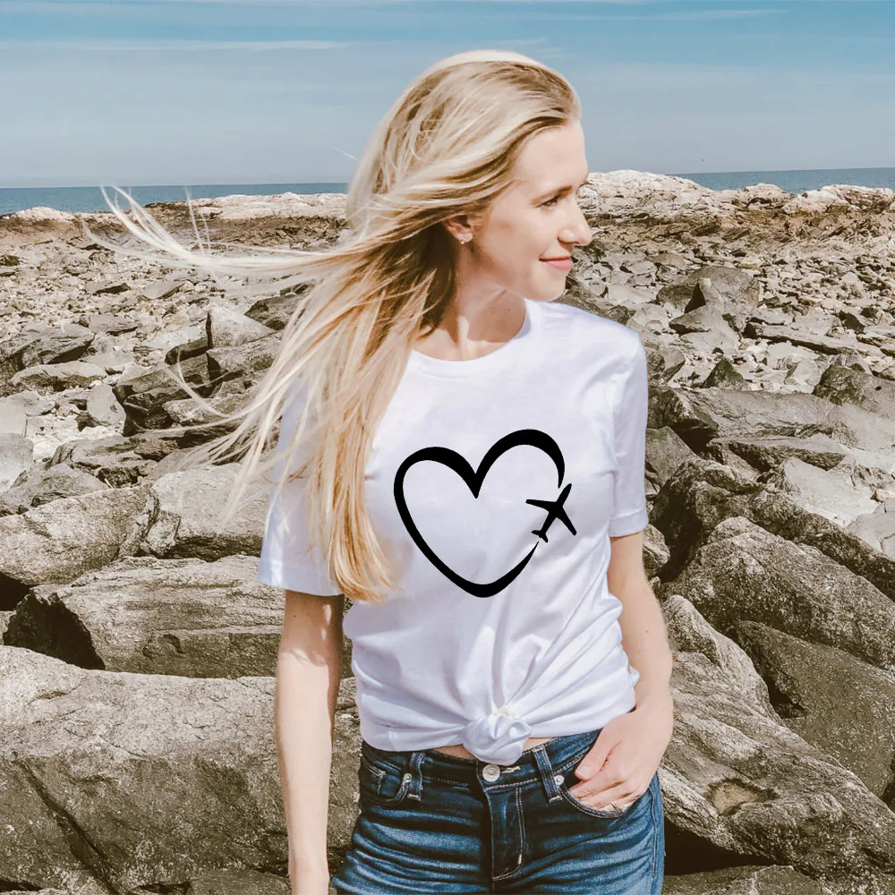 Travel Plane Love Heart Summer Graphic Tees Women Short Sleeve Holiday T-shirt Casual Tumblr Female Clothes Tops Ropa De Mujer
Travel Plane Love Heart Summer Graphic Tees Women Short Sleeve Holiday T-shirt Casual Tumblr Female Clothes Tops Ropa De Mujer