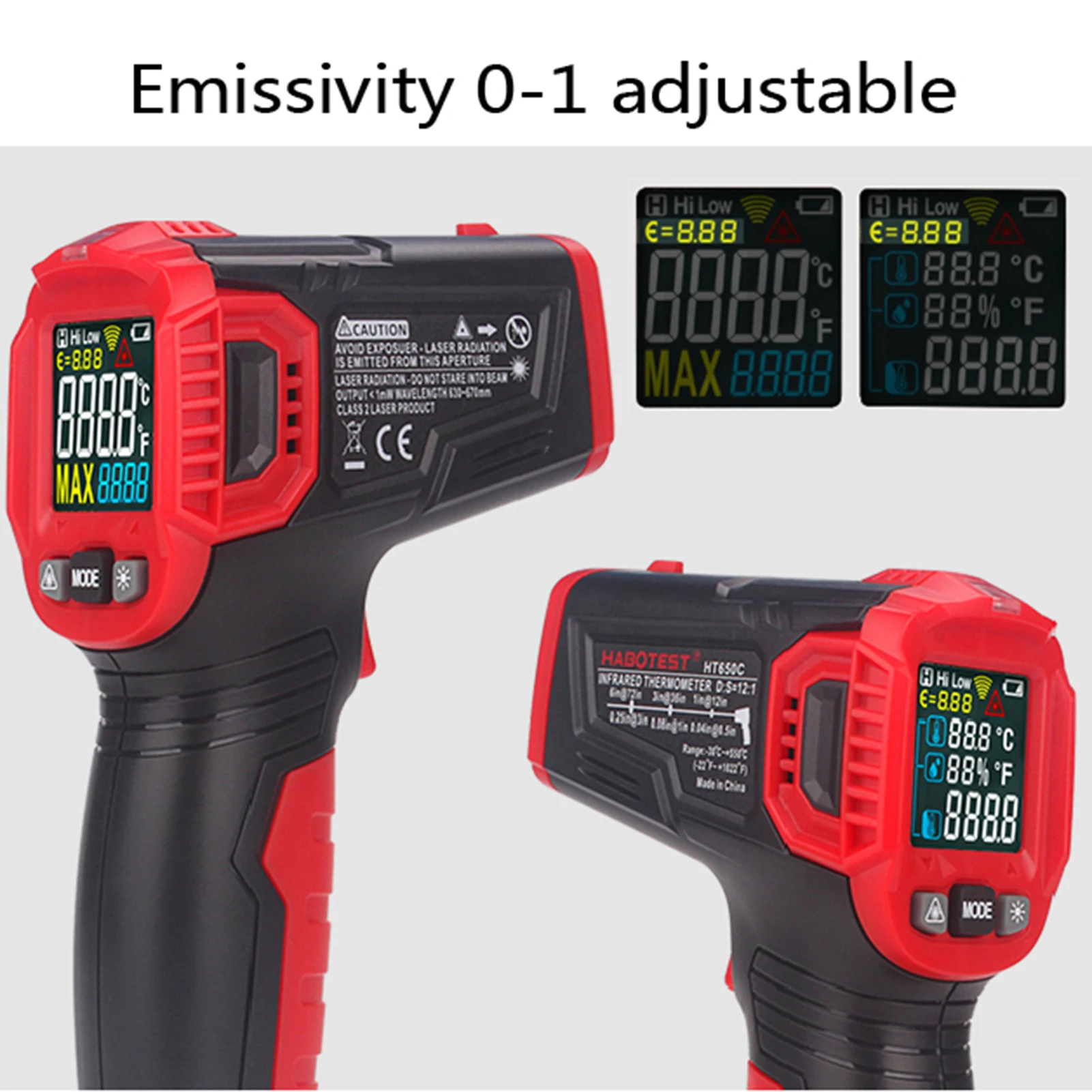 HT650 Digital Non Contact Infrared Thermometer Industrial Kitchen Used IR Laser Temperature Meter Hi Low Sound Light Alarm 
HT650 Digital Non Contact Infrared Thermometer Industrial Kitchen Used IR Laser Temperature Meter Hi Low Sound Light Alarm