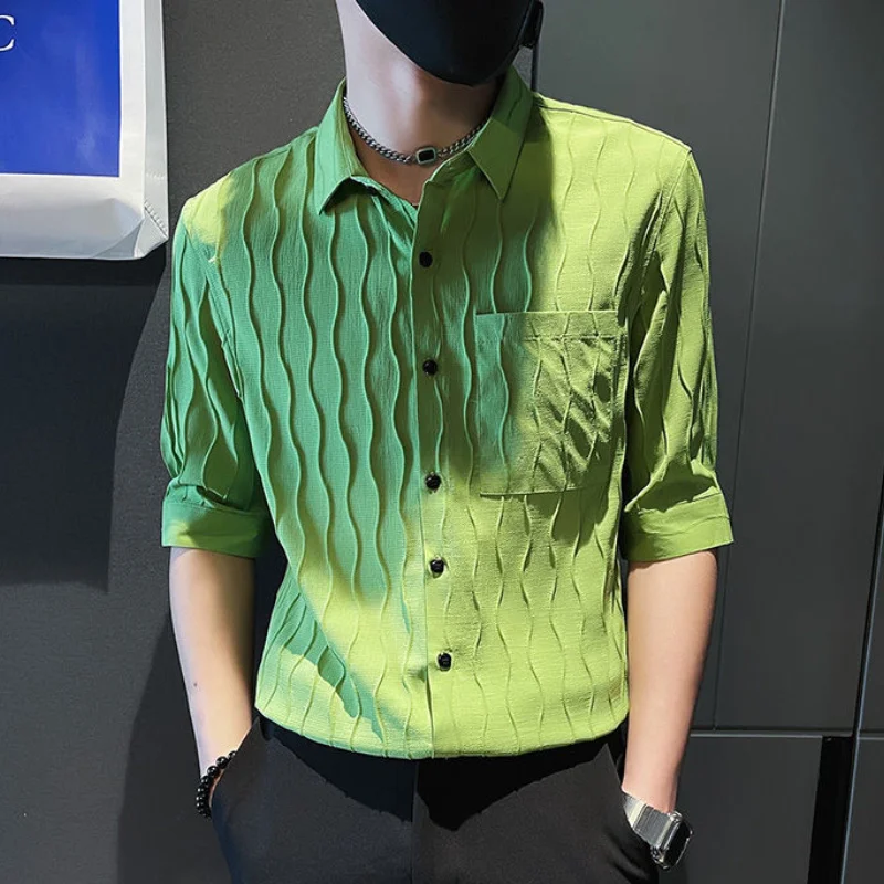 Рубашка мужская с коротким рукавом, Тонкая шелковая блуза, роскошный брендовый топ с рукавом до локтя, одежда на лето
Рубашка мужская с коротким рукавом, Тонкая шелковая блуза, роскошный брендовый топ с рукавом до локтя, одежда на лето