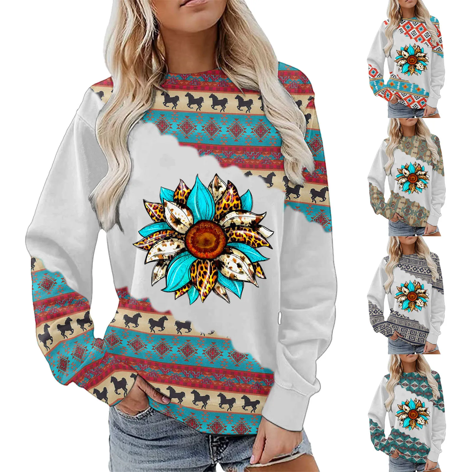 Womens Western Aztec Crew Neck Sweatshirts For Teen Girls Long Sleeve Tunic Tops For Leggings Sweatshirt For Women Loose Fit
Womens Western Aztec Crew Neck Sweatshirts For Teen Girls Long Sleeve Tunic Tops For Leggings Sweatshirt For Women Loose Fit