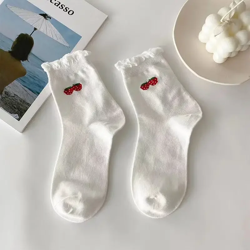 

Женские хлопковые носки, забавные женские невидимые носки до щиколотки с мультяшным сердцем и цветочным принтом, белые женские носки