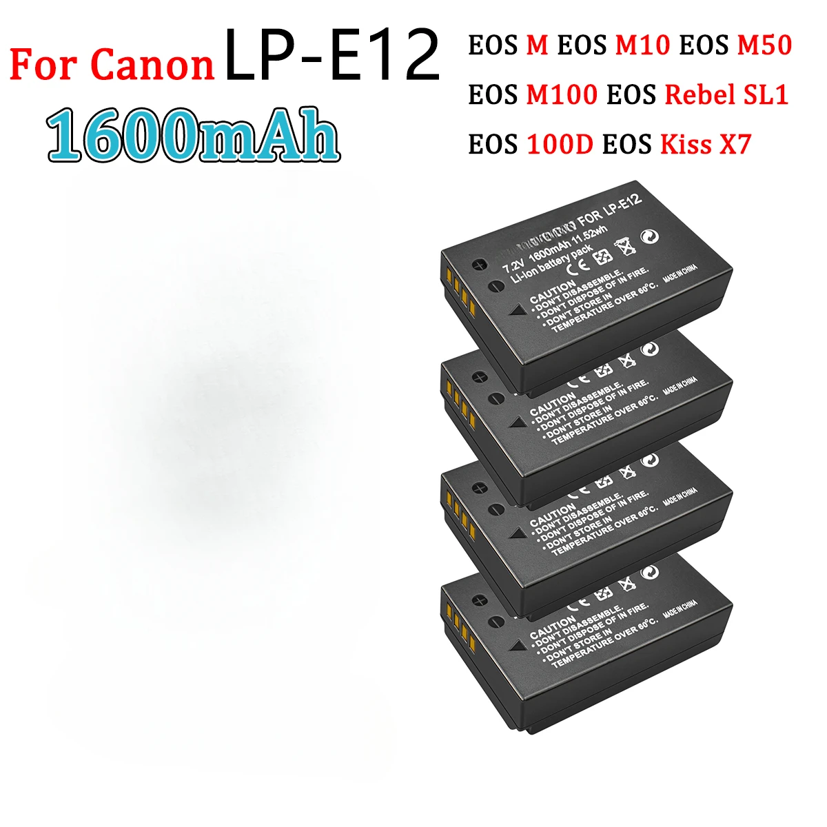 Camera Battery LP-E12 LPE12 LP E12 for Canon Rebel SL1 100D Kiss X7 EOS-M EOS M M2 EOS M10 M50 M100 1600mAh Digital Batteries
Camera Battery LP-E12 LPE12 LP E12 for Canon Rebel SL1 100D Kiss X7 EOS-M EOS M M2 EOS M10 M50 M100 1600mAh Digital Batteries