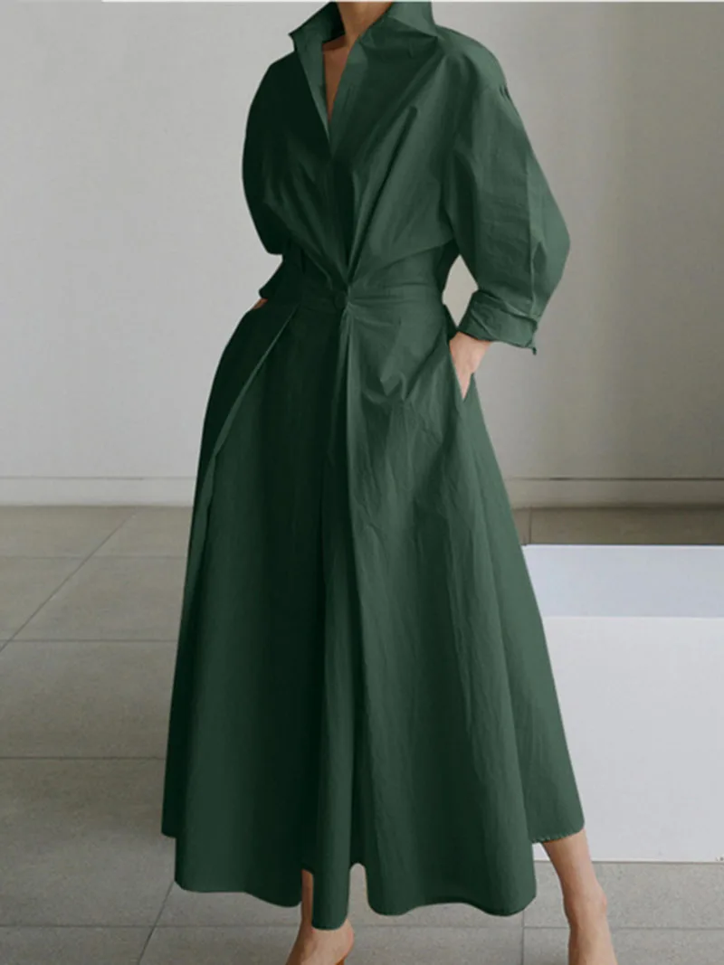 S-5XL Korean Fashion Long Sleeve Shirt Dress Chic Turndown Neck Ruched Maxi Dress Women 2022 Autumn Winter Clothes Streetwear
S-5XL Korean Fashion Long Sleeve Shirt Dress Chic Turndown Neck Ruched Maxi Dress Women 2022 Autumn Winter Clothes Streetwear