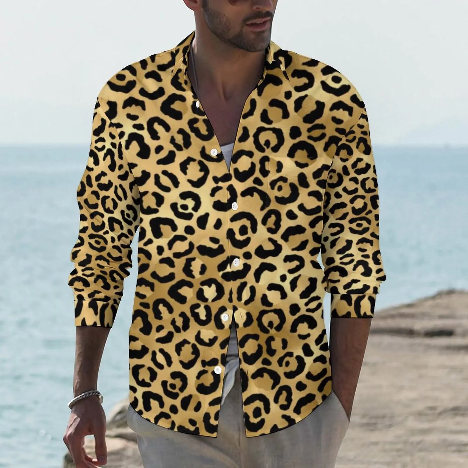 Black Gold Leopard Print Casual Shirts Men Cheetah Animal Shirt Long Sleeve Vintage Funny Blouses Autumn Graphic Top 3XL 4XL
Black Gold Leopard Print Casual Shirts Men Cheetah Animal Shirt Long Sleeve Vintage Funny Blouses Autumn Graphic Top 3XL 4XL