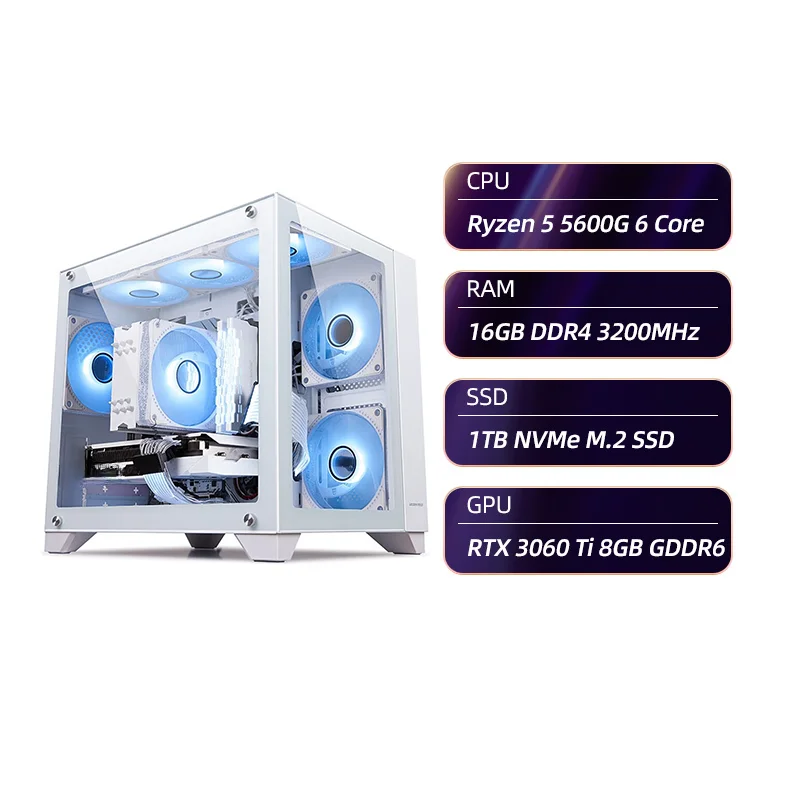 Игровой Настольный ПК R5 5600 6 ядер 3 9 ГГц 3060 Ti 16 ГБ 1 ТБ SSD M.2 Win11 домашний WIFI игровой