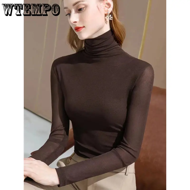WTEMPO Korean High Neck Stretchy Mesh Bottoming Shirts Women's Spring and Autumn New Simple Solid Long Sleeve Slim T-Shirts
WTEMPO Korean High Neck Stretchy Mesh Bottoming Shirts Women's Spring and Autumn New Simple Solid Long Sleeve Slim T-Shirts