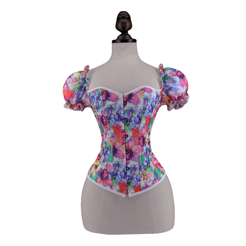 Bustiers & Corsets Off Shoulder Floral Corset Shirt with Puff Sleeves Crop Top Lace Up Boned Overbust Corselet Bustier Top
Bustiers & Corsets Off Shoulder Floral Corset Shirt with Puff Sleeves Crop Top Lace Up Boned Overbust Corselet Bustier Top