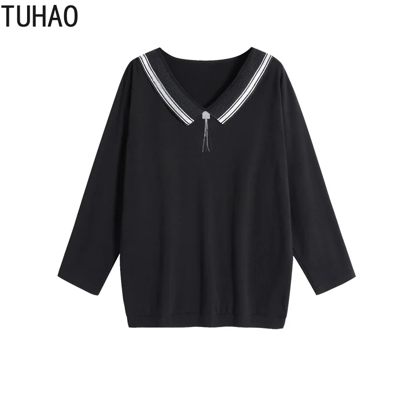 Женский свитер и пуловеры TUHAO, черный вязаный Топ большого размера для матерей, 6XL, 5XL, 4XL, одежда для весны и осени 
Женский свитер и пуловеры TUHAO, черный вязаный Топ большого размера для матерей, 6XL, 5XL, 4XL, одежда для весны и осени